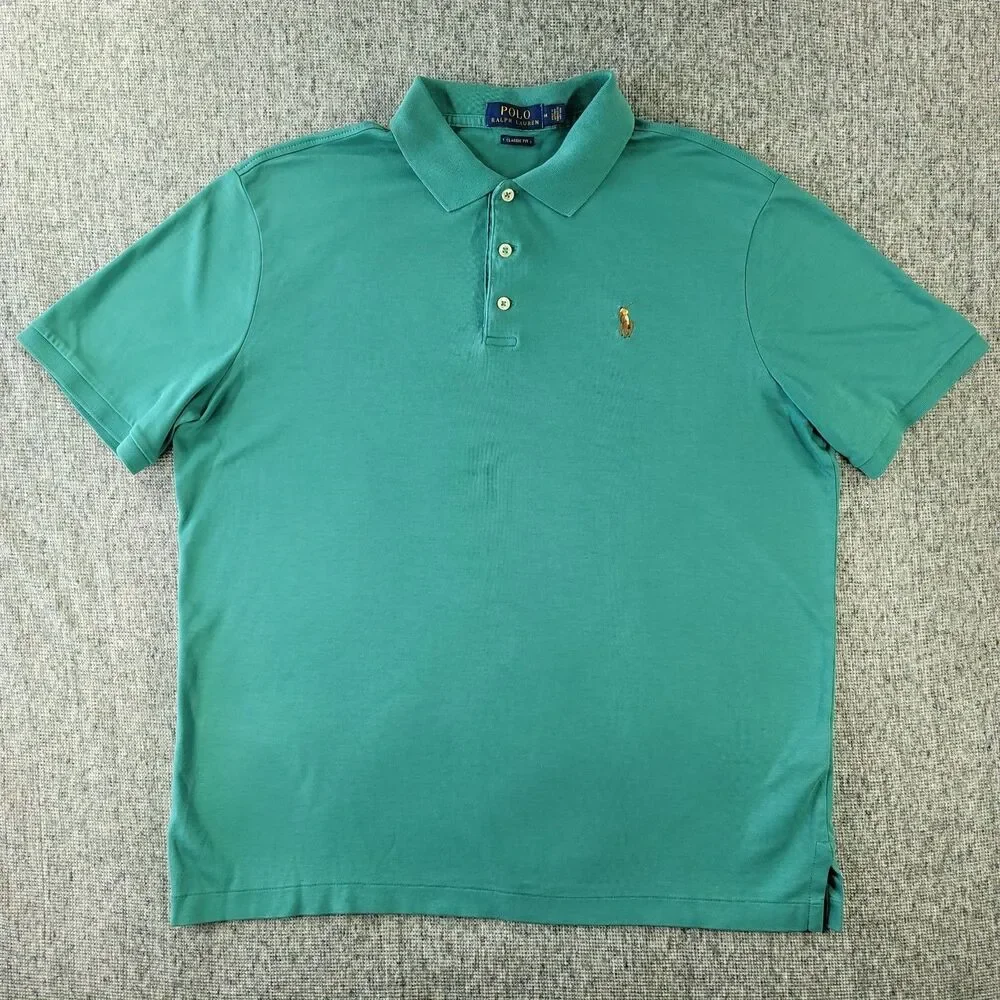 Polo Ralph Lauren Shirt Mens Medium M Green Classic Fit Short Sleeve Pony